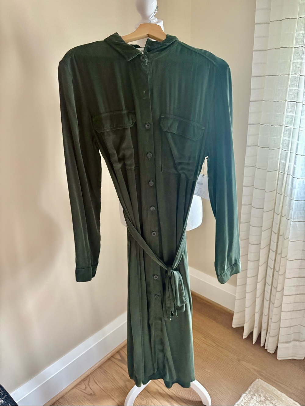 Bella Dahl NWT Classic Green Button-Front Shirt Dress with Tie Waist
